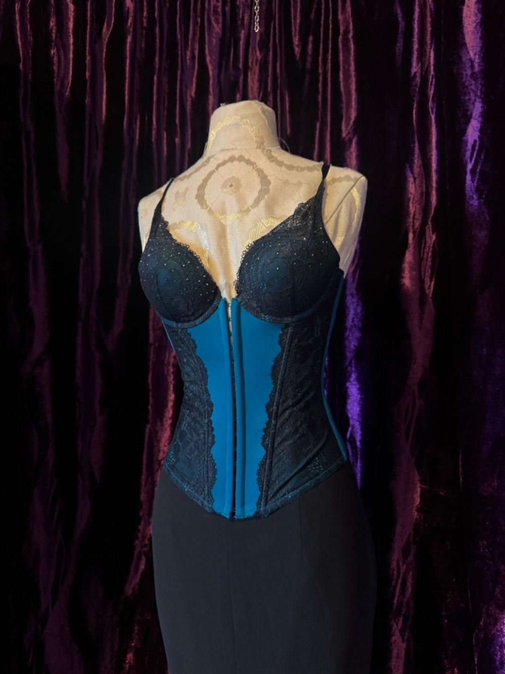 Blue and Black Lace Underwire Bustier Corset